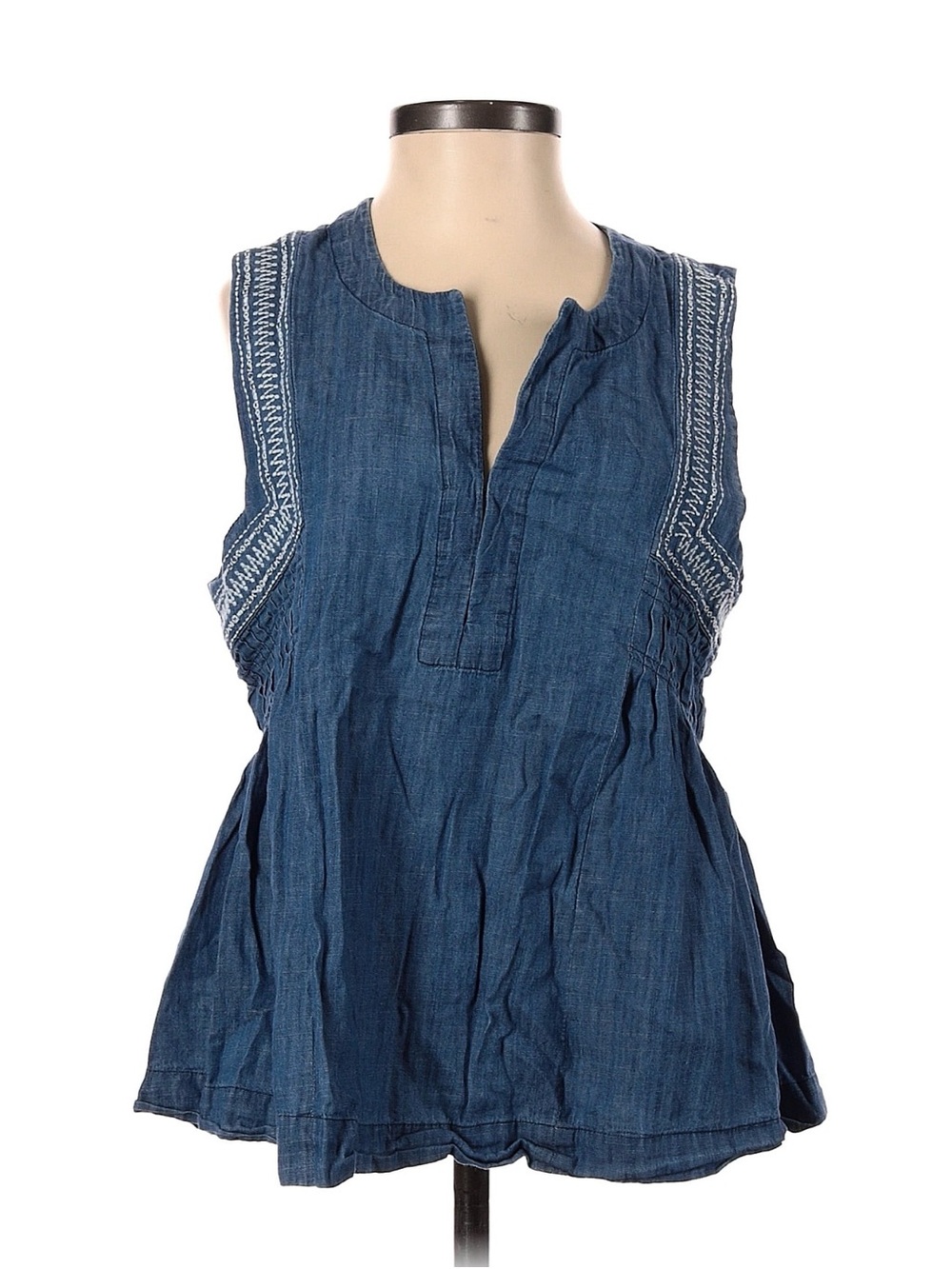 Aqua Sleeveless Embroidered Top Women’s Small Boho Lightweight Blouse